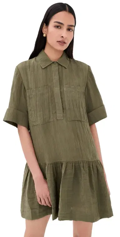 Simkhai Cris Short Sleeve Shirt Dress Sea Turtle S | Thumbnail 1