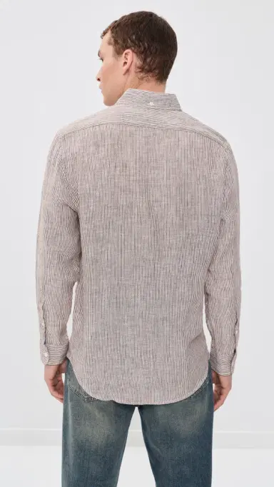 Taylor Stitch The Jack Linen Shirt Burgundy University Stripe 38 | Thumbnail 3