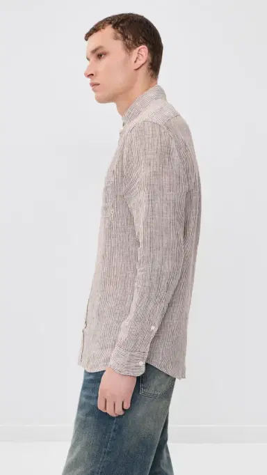 Taylor Stitch The Jack Linen Shirt Burgundy University Stripe 38 | Thumbnail 4