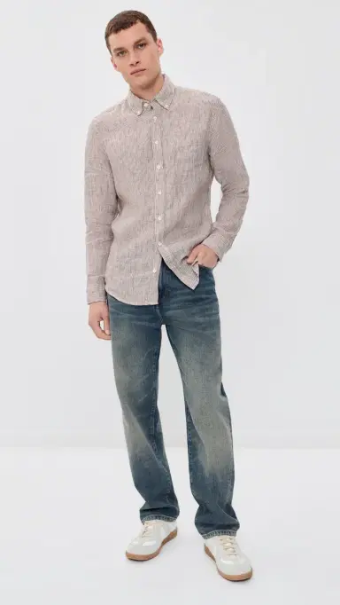 Taylor Stitch The Jack Linen Shirt Burgundy University Stripe 38 | Thumbnail 5