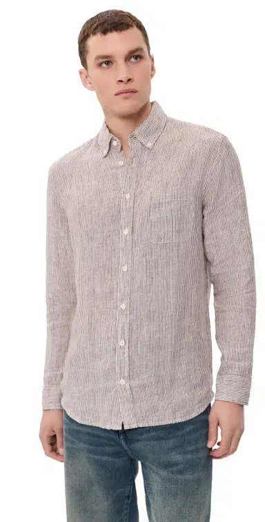 Taylor Stitch The Jack Linen Shirt Burgundy University Stripe 38 | Thumbnail 1