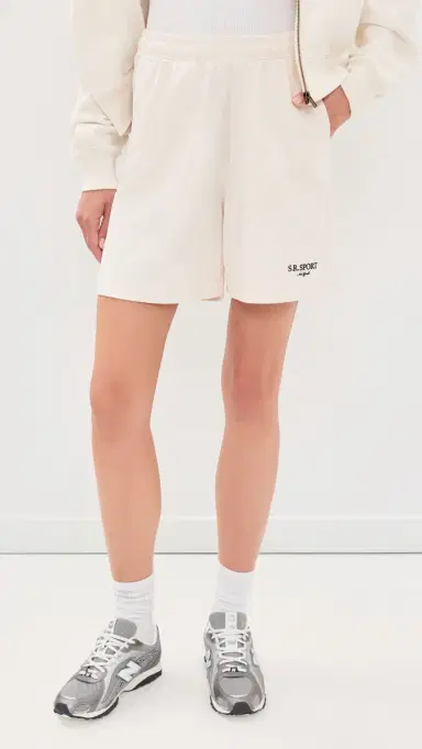 Sporty & Rich R port Embroidered Gym Shorts Ecru Cioco | Thumbnail 2