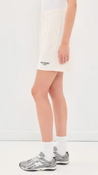 Sporty & Rich R port Embroidered Gym Shorts Ecru Cioco | Thumbnail 4