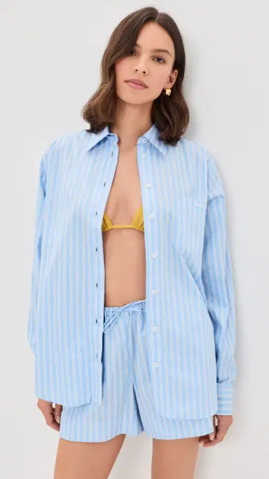Hunza G Cotton Stripe Coverup Shirt Cornflower | Thumbnail 2 Hunza G Cotton Stripe Coverup Shirt Cornflower | Thumbnail 2