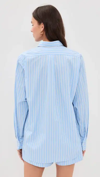 Hunza G Cotton Stripe Coverup Shirt Cornflower | Thumbnail 3 Hunza G Cotton Stripe Coverup Shirt Cornflower | Thumbnail 3