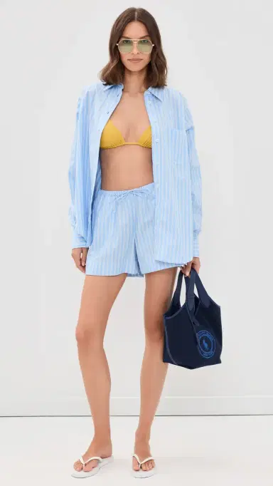 Hunza G Cotton Stripe Coverup Shirt Cornflower | Thumbnail 5 Hunza G Cotton Stripe Coverup Shirt Cornflower | Thumbnail 5