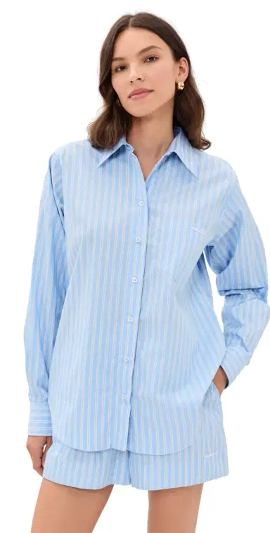 Hunza G Cotton Stripe Coverup Shirt Cornflower | Thumbnail 1 Hunza G Cotton Stripe Coverup Shirt Cornflower | Thumbnail 1
