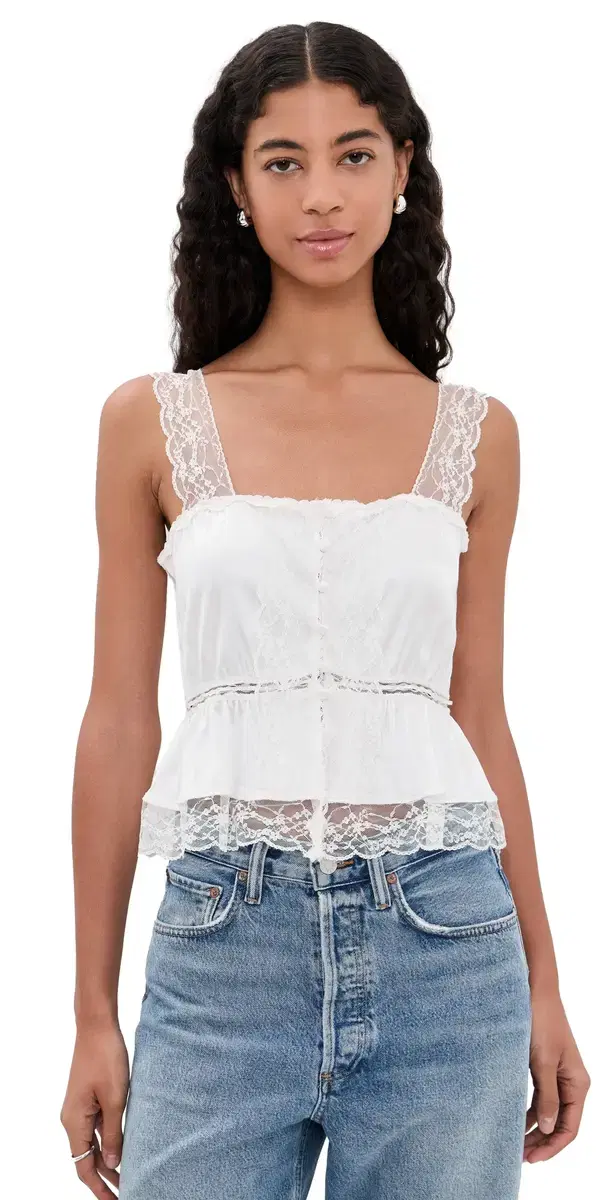ALICE + OLIVIA Annabeth Embroidered Square Neck Cropped Top Off White