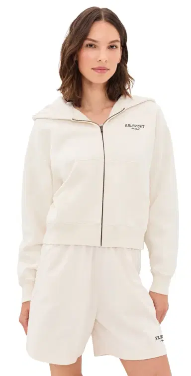 Sporty & Rich R Sport Embroidered Zip Hoodie Ecru Cioco | Thumbnail 1 Sporty & Rich R Sport Embroidered Zip Hoodie Ecru Cioco | Thumbnail 1