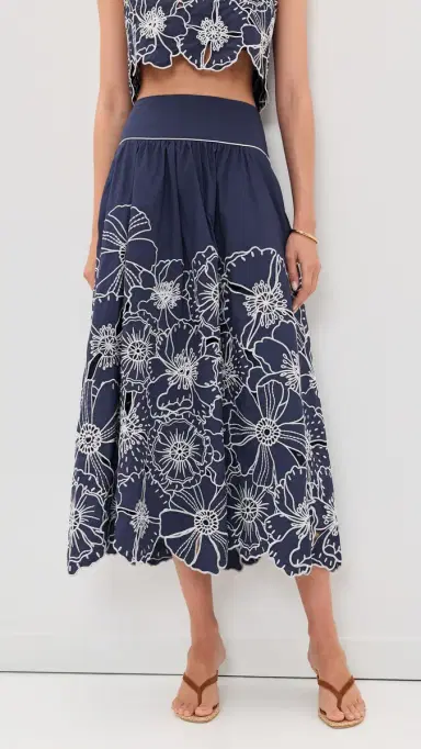 Farm Rio Flowers Richelieu Blue Skirt Blue | Thumbnail 2