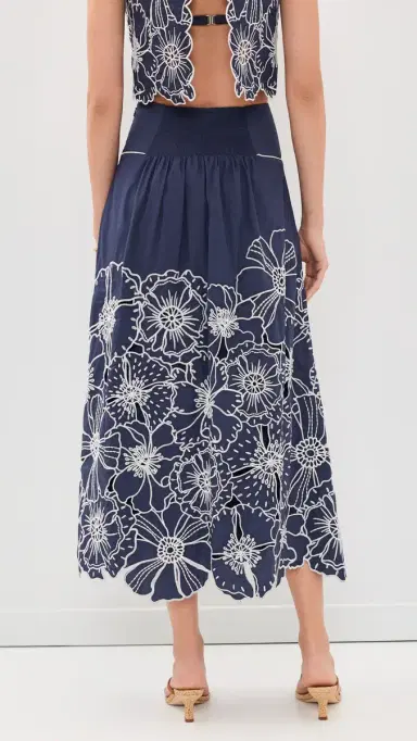 Farm Rio Flowers Richelieu Blue Skirt Blue | Thumbnail 3