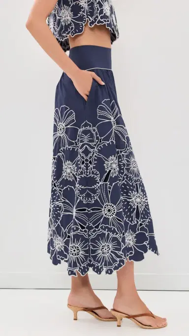 Farm Rio Flowers Richelieu Blue Skirt Blue | Thumbnail 4