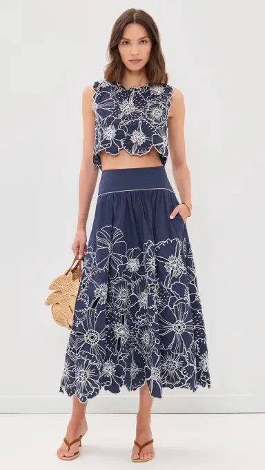 Farm Rio Flowers Richelieu Blue Skirt Blue | Thumbnail 5