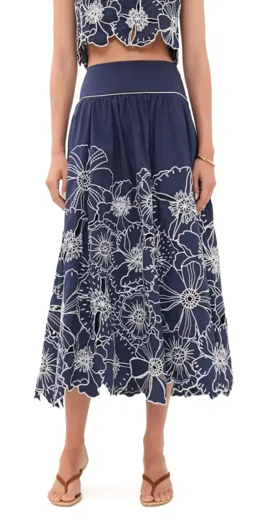 Farm Rio Flowers Richelieu Blue Skirt Blue | Thumbnail 1