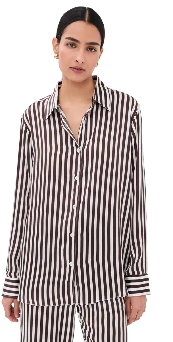 SPRWMN Mara ilk Button Up Brown tripes