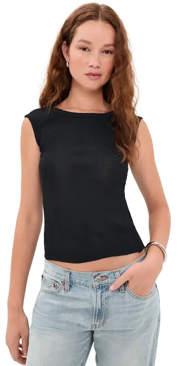 James Perse Cotton Cashmere Blend Boatneck Top Black