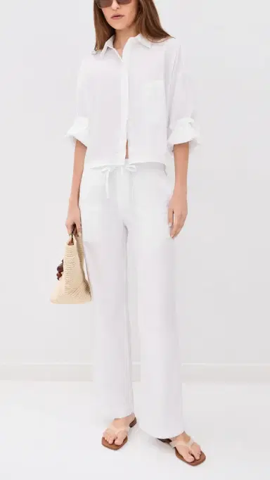James Perse Cotton Linen Stretch Poplin Pants White 2 | Thumbnail 5