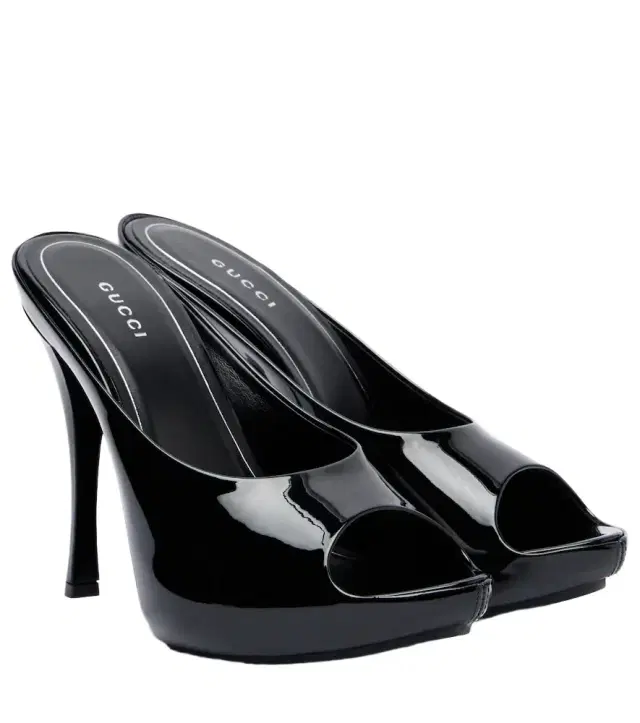 Gucci Viv patent leather platform mules
