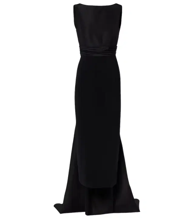 Bow-detail satin-trimmed faille gown