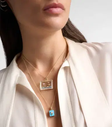 Yvonne Léon Yvonne Léon L'Acquarium 9kt gold pendant necklace with gemstones | Thumbnail 2