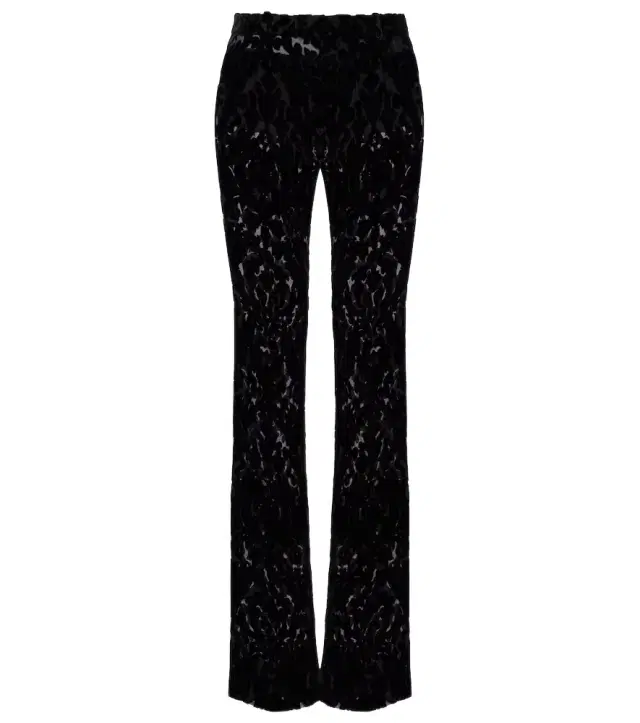 Floral devoré velour straight pants