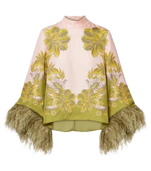 La DoubleJ Make An Exit feather-trimmed silk twill top