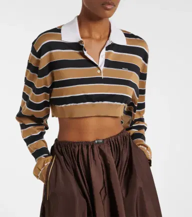 Prada Striped cropped silk polo shirt | Thumbnail 3 Prada Striped cropped silk polo shirt | Thumbnail 3