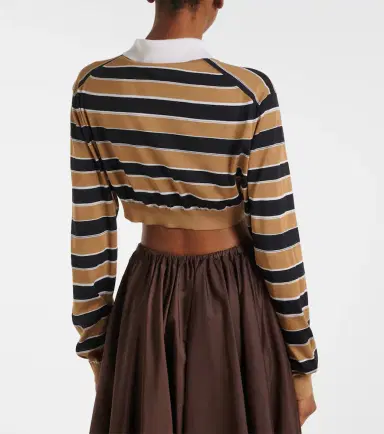 Prada Striped cropped silk polo shirt | Thumbnail 4 Prada Striped cropped silk polo shirt | Thumbnail 4