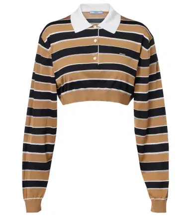 Prada Striped cropped silk polo shirt | Thumbnail 1 Prada Striped cropped silk polo shirt | Thumbnail 1