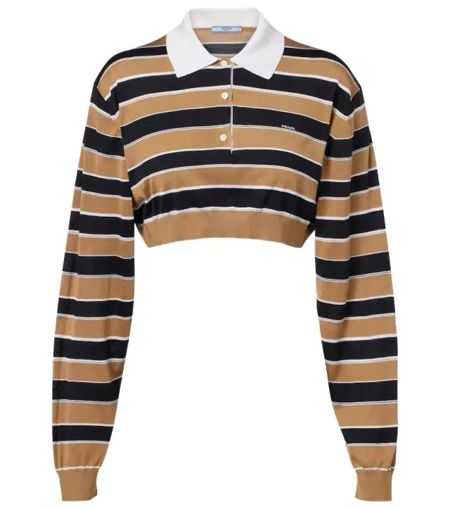 Prada Striped cropped silk polo shirt