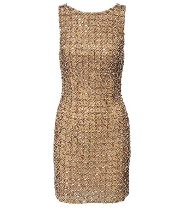Là Fuori Gilded crystal-embellished minidress
