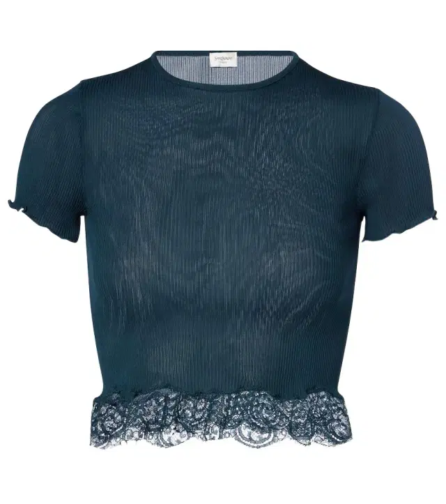 Saint Laurent Lace-trimmed cropped silk T-shirt