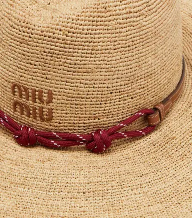 Miu Miu Leather-trimmed raffia sun hat | Thumbnail 3