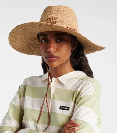 Miu Miu Leather-trimmed raffia sun hat | Thumbnail 4