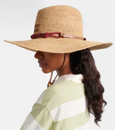 Miu Miu Leather-trimmed raffia sun hat | Thumbnail 5