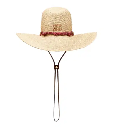 Miu Miu Leather-trimmed raffia sun hat | Thumbnail 1