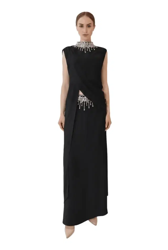 LAPOINTE Georgette Draped Scarf Top With Embroidery