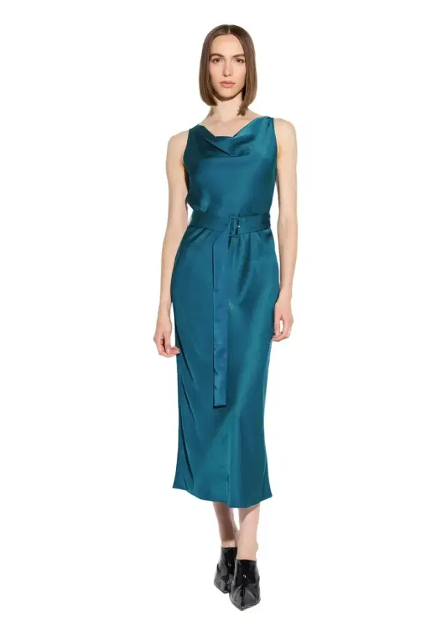 LAPOINTE Lightweight Satin Belted Dress