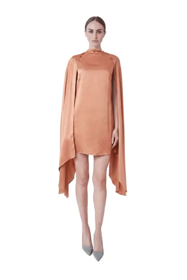 LAPOINTE Satin Cape Sleeve Mini Dress