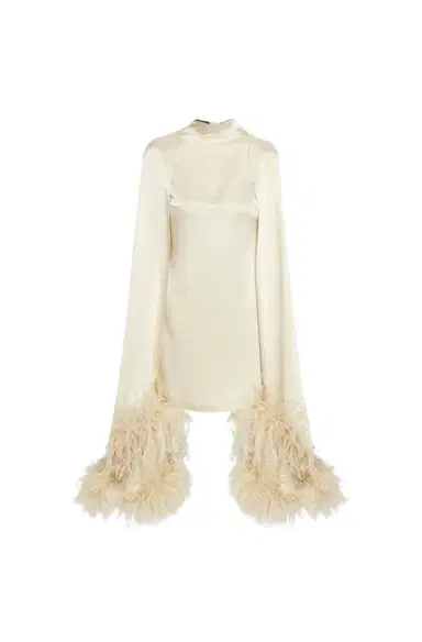 LAPOINTE Satin Cape Sleeve Mini Dress With Feather | Thumbnail 1