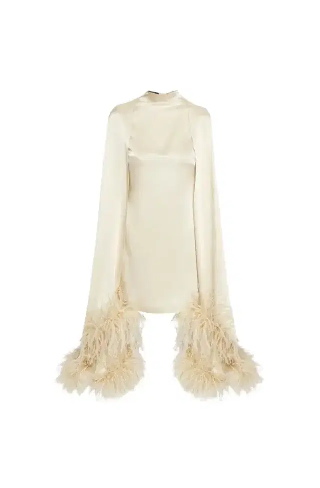 LAPOINTE Satin Cape Sleeve Mini Dress With Feather