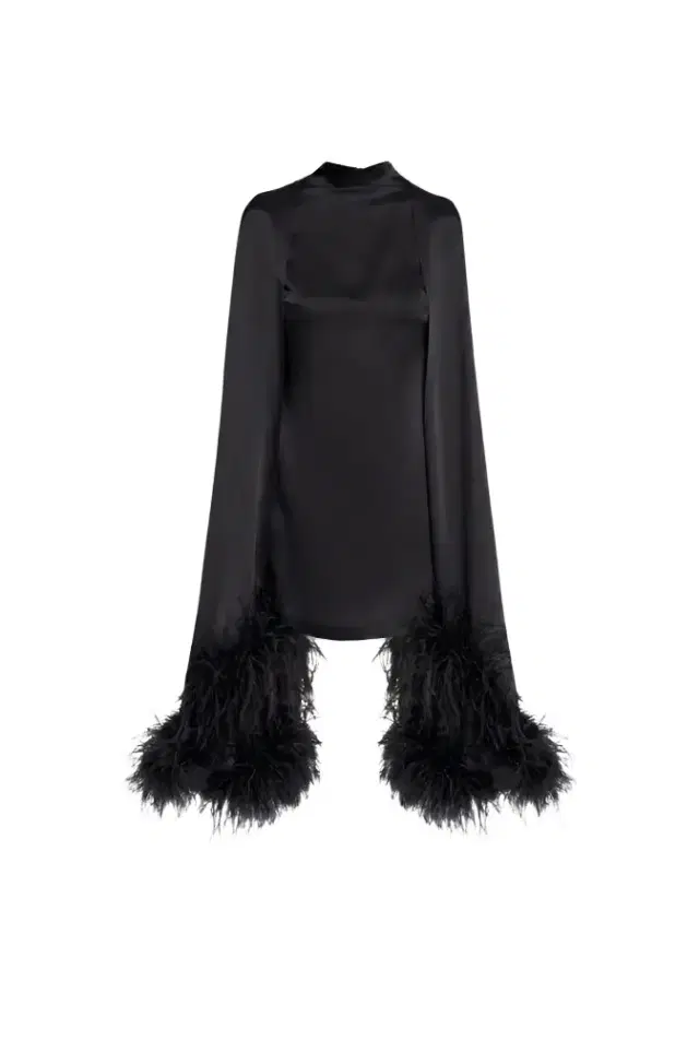 LAPOINTE Satin Cape Sleeve Mini Dress With Feathers