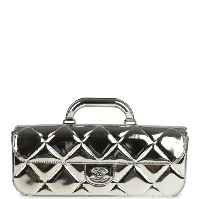 Chanel Chanel Large Top Handle Long Flap Bag with Chain Silver Mirror Calfskin Silver Hardware