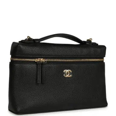 Chanel Chanel Large Top Handle Long Vanity Case with Chain Black Grained Calfskin Gold Hardware | Thumbnail 2 Chanel Chanel Large Top Handle Long Vanity Case with Chain Black Grained Calfskin Gold Hardware | Thumbnail 2