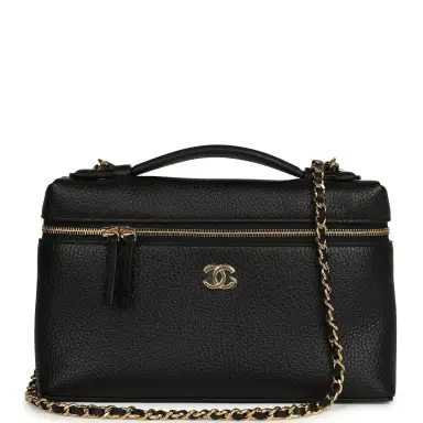 Chanel Chanel Large Top Handle Long Vanity Case with Chain Black Grained Calfskin Gold Hardware | Thumbnail 1 Chanel Chanel Large Top Handle Long Vanity Case with Chain Black Grained Calfskin Gold Hardware | Thumbnail 1