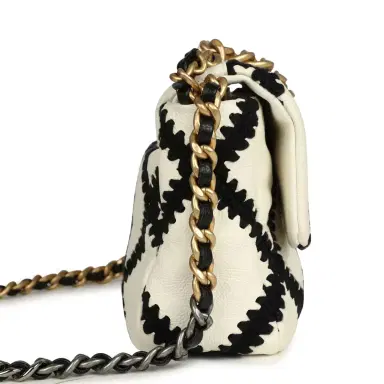 Chanel Chanel Medium 19 Flap Bag White Calfskin, Black Crochet Mixed Metal Hardware | Thumbnail 3 Chanel Chanel Medium 19 Flap Bag White Calfskin, Black Crochet Mixed Metal Hardware | Thumbnail 3