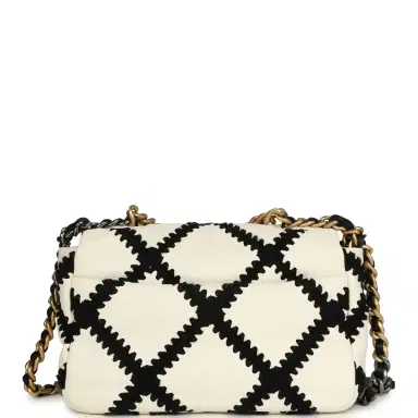 Chanel Chanel Medium 19 Flap Bag White Calfskin, Black Crochet Mixed Metal Hardware | Thumbnail 4 Chanel Chanel Medium 19 Flap Bag White Calfskin, Black Crochet Mixed Metal Hardware | Thumbnail 4