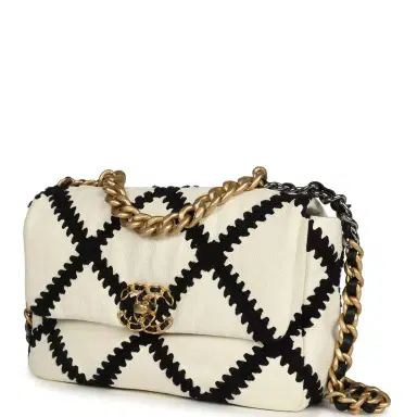 Chanel Chanel Medium 19 Flap Bag White Calfskin, Black Crochet Mixed Metal Hardware | Thumbnail 5 Chanel Chanel Medium 19 Flap Bag White Calfskin, Black Crochet Mixed Metal Hardware | Thumbnail 5