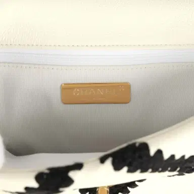 Chanel Chanel Medium 19 Flap Bag White Calfskin, Black Crochet Mixed Metal Hardware | Thumbnail 9 Chanel Chanel Medium 19 Flap Bag White Calfskin, Black Crochet Mixed Metal Hardware | Thumbnail 9
