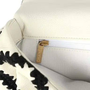 Chanel Chanel Medium 19 Flap Bag White Calfskin, Black Crochet Mixed Metal Hardware | Thumbnail 10 Chanel Chanel Medium 19 Flap Bag White Calfskin, Black Crochet Mixed Metal Hardware | Thumbnail 10